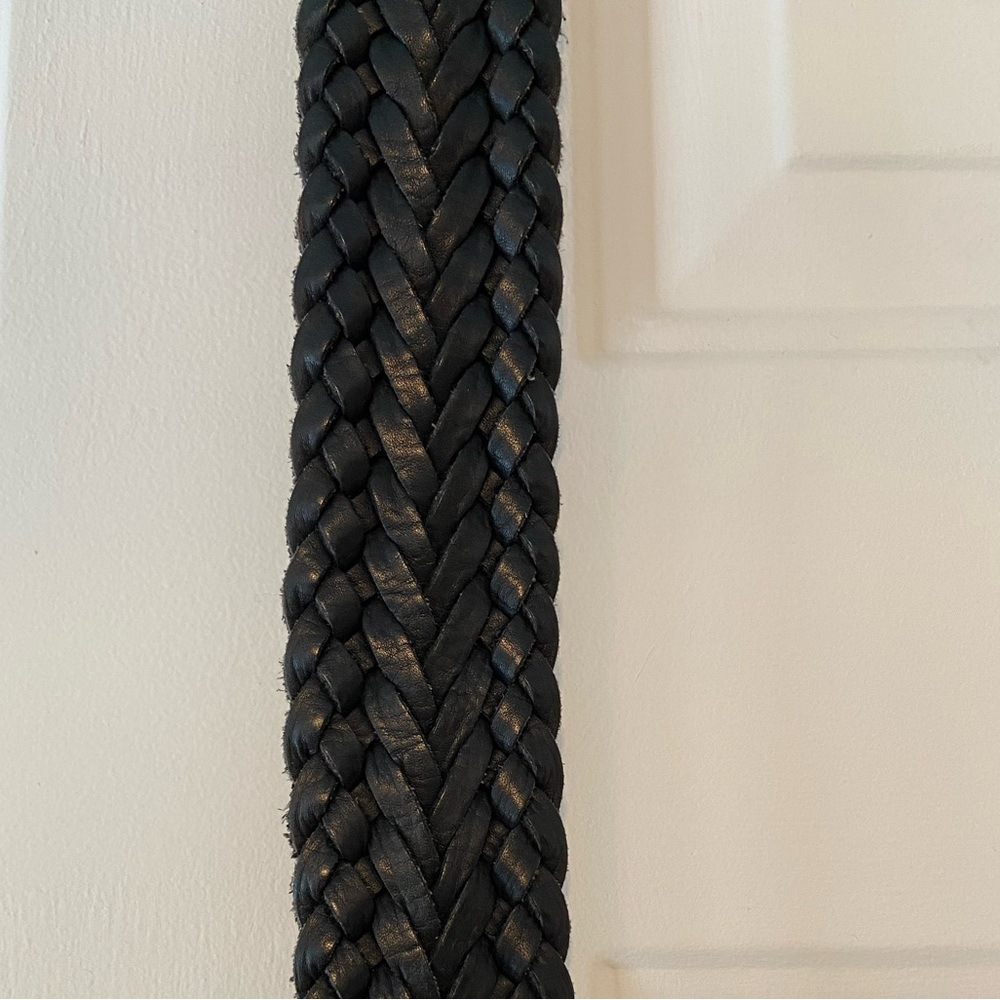Belt- Braided Leather Black Belt - Picture 4 of 7